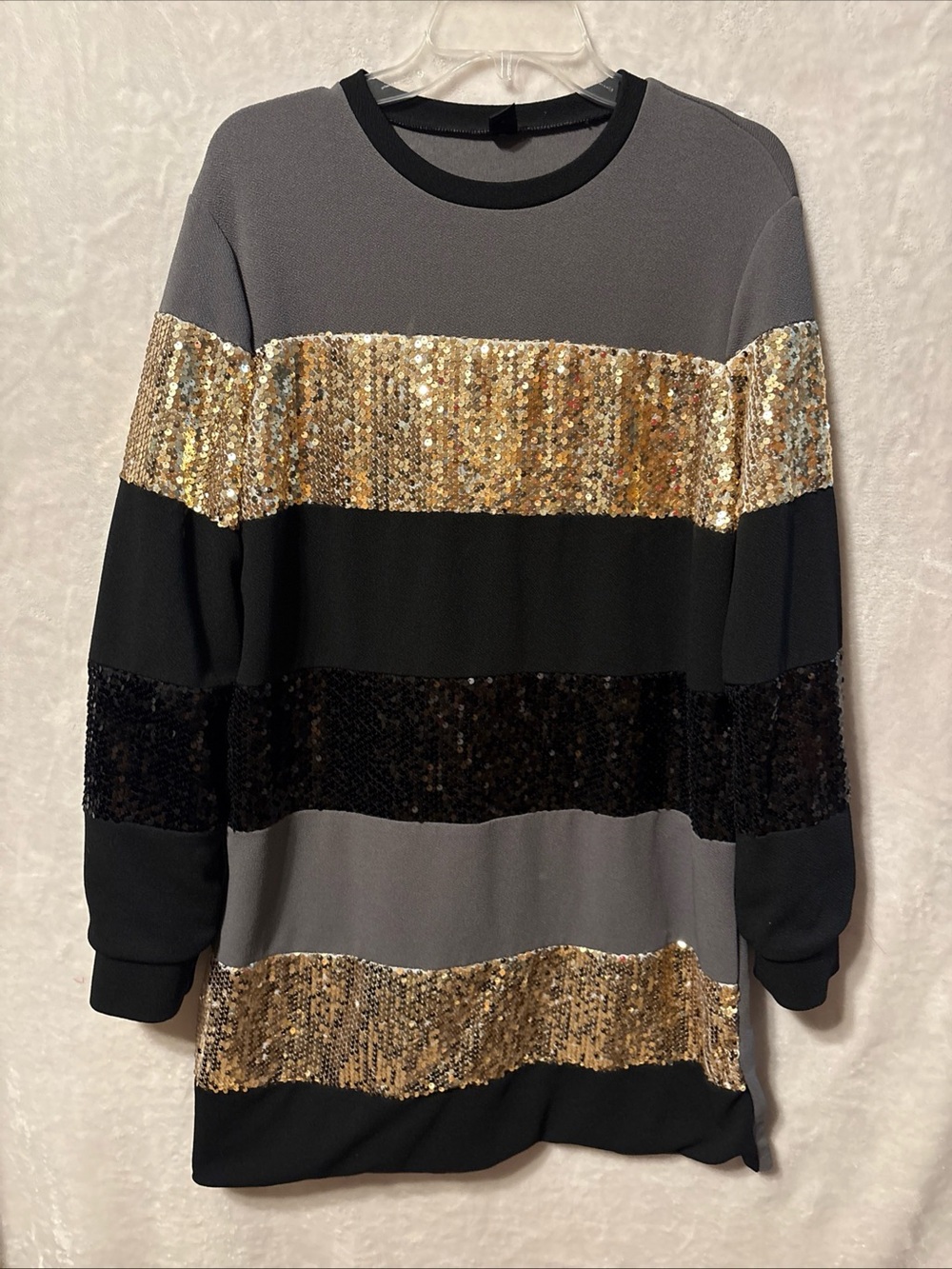 SHEIN Gray, Black & Gold Sequin Stripe Pullover